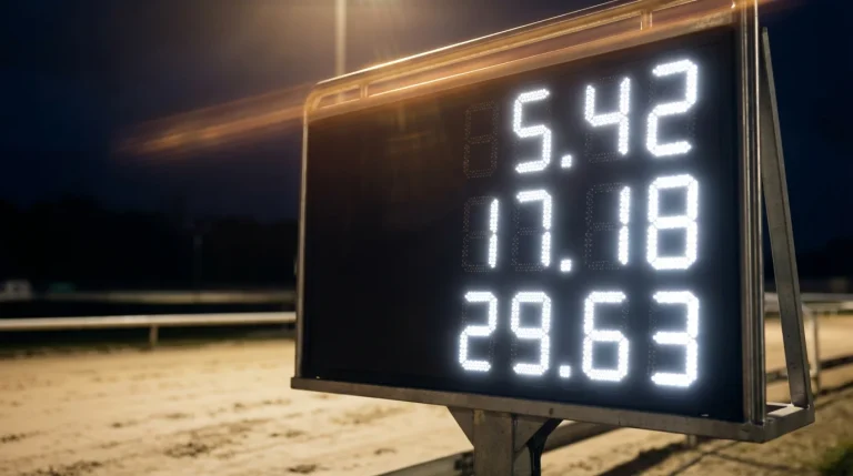 Greyhound race timing display showing sectional splits and calculated times