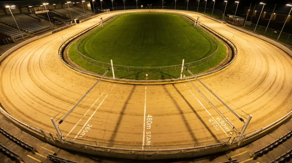 Greyhound racing distances comparison showing sprint and staying race setups at UK tracks