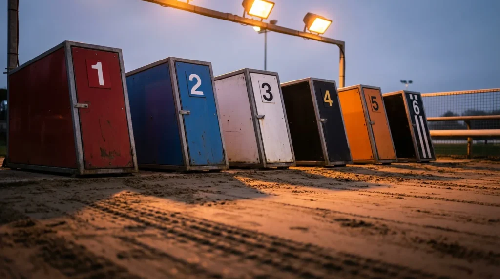 Greyhound trap draw statistics showing numbered traps at a UK racing track