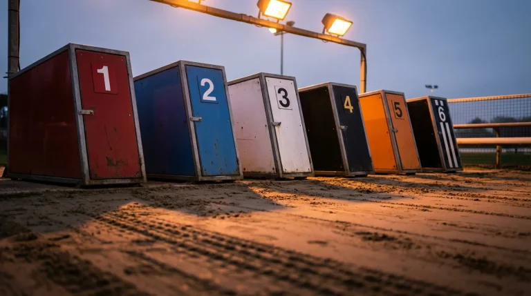 Greyhound trap draw statistics showing numbered traps at a UK racing track
