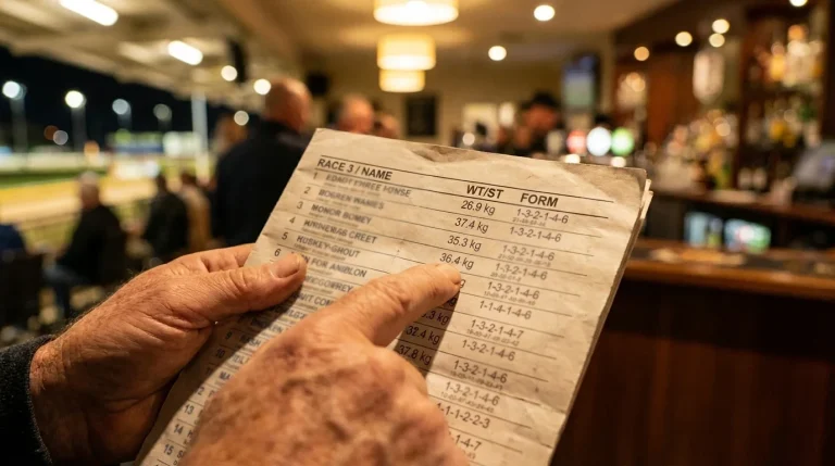 Greyhound racecard showing form figures and recent race history for UK dogs